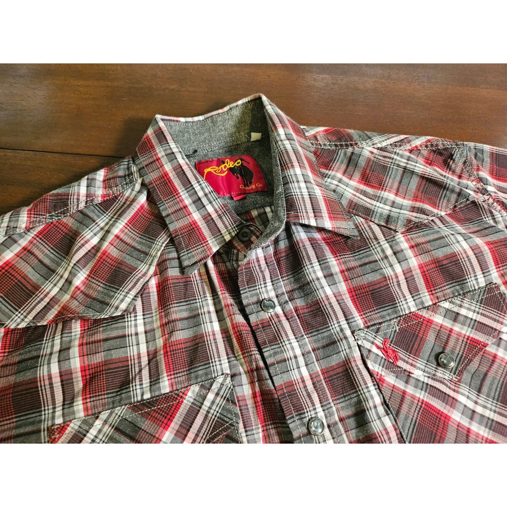 Rodeo Clothing Co Western Shirt Mens XL Red Plaid Pearl Snap Short Sleeve